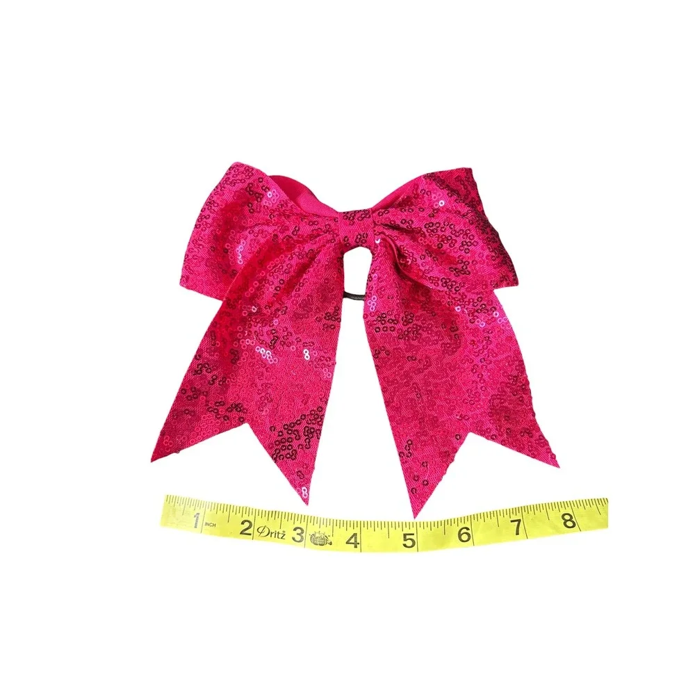 Hot‎ Pink Sequin Cheer Bow Hair Tie Large Sparkly Dance Gymnastics